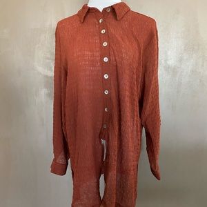 Coldwater Creek Crinkle Rust Button Down